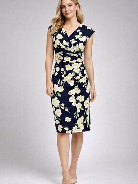 Lauren Ralph Lauren Petite Floral Wrap Dress Navy Size 2P